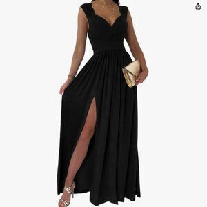 Dokotoo Formal Ruched Sexy Maxi Dress (Black, L)
